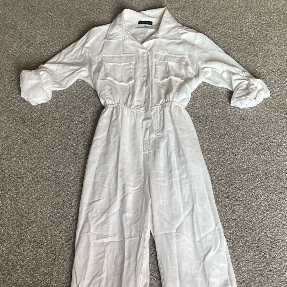 JLUXLABEL White 3/4 Sleeve Button Up Jumpsuit